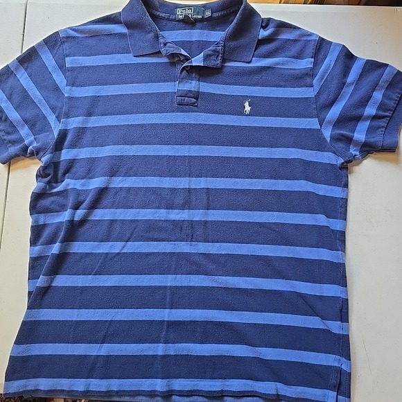 Polo Ralph Lauren Polo Shirt Men's Short Sleeve XL Blue Striped Cotton Pony Logo - Picture 2 of 8